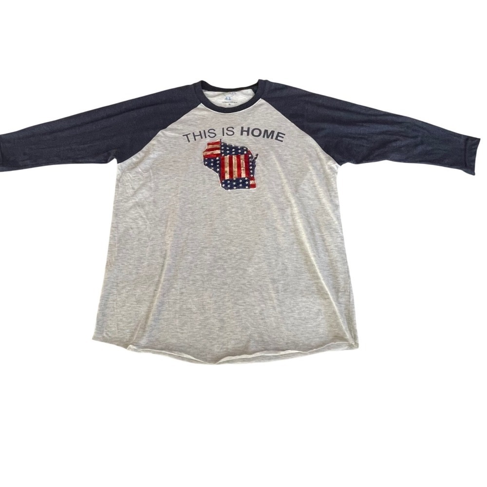 Luckybird Clothing Co Wisconsin USA Flag Graphic Baseball‎ Tee Shirt XL